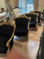 Barok Fauteuil Koningszetel Zwart-Goud (4st), Ophalen, Hout, Gebruikt, 75 tot 100 cm