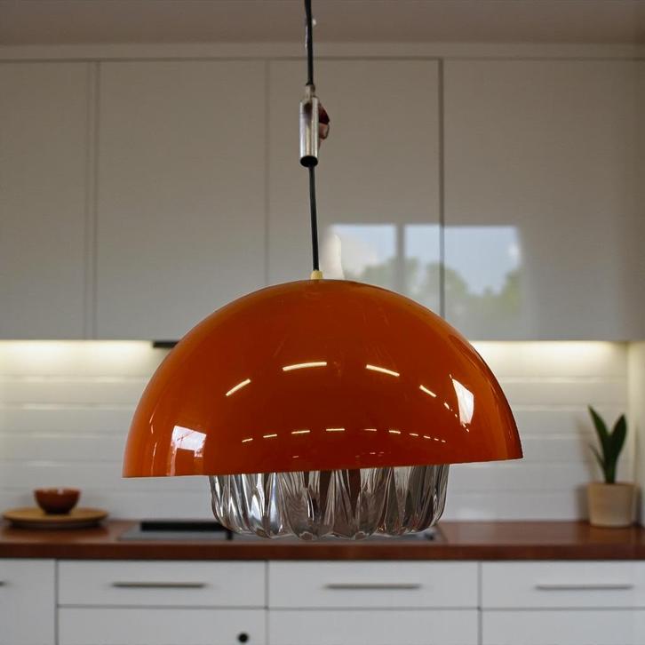 Vintage oranje luster / hanglamp MASSIVE, Antiek en Kunst, Antiek | Verlichting, Ophalen of Verzenden