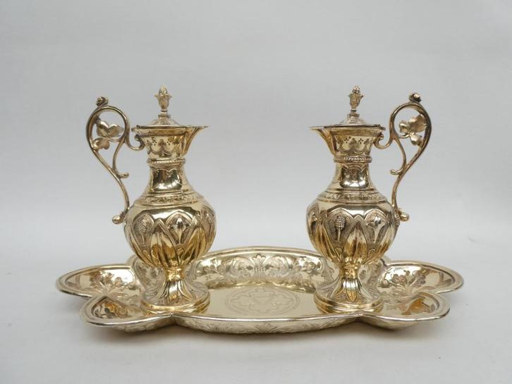 Prachtig zilveren water-en wijnset, gedoreerd, Antiek en Kunst, Antiek | Religieuze voorwerpen, Ophalen