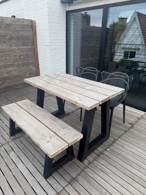 Buitentafel 4 P MET ZITBANK, Tuin en Terras, Tuinbanken, Zo goed als nieuw, Ophalen