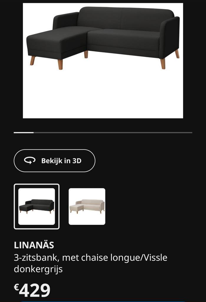 Zitbank Linanäs, Huis en Inrichting, Zetels | Zetels, Zo goed als nieuw, Hoekbank, Driepersoons, 150 tot 200 cm, 125 tot 150 cm