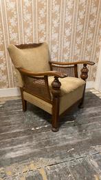 Vintage antiek retro eenzit stof hout riet rotan, Ophalen