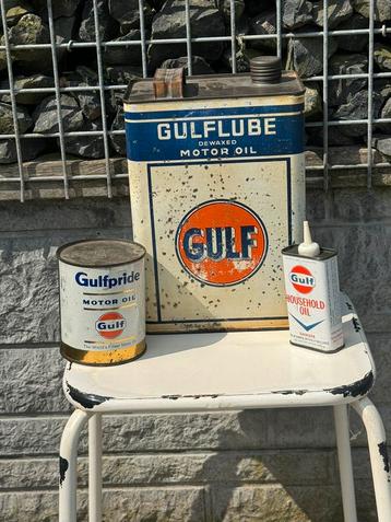 Divers vieux bidons d'huile GULF 