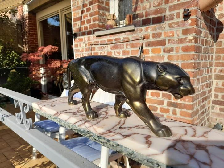 Panter met liniaal op marmer, Antiek en Kunst, Kunst | Overige Kunst, Ophalen