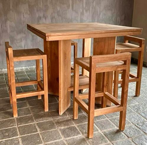 Teak bartafel met 8 stoelen, Huis en Inrichting, Barren, Gebruikt, Inclusief barstoelen, Ophalen