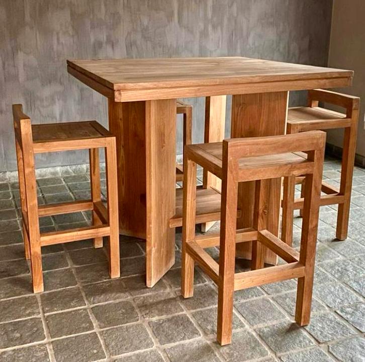 Teak bartafel met 8 stoelen, Huis en Inrichting, Barren, Gebruikt, Inclusief barstoelen, Ophalen