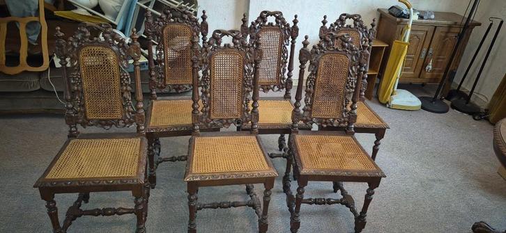 6 chaises malinoises haut dossier en chêne, Antiek en Kunst, Antiek | Meubels | Stoelen en Sofa's, Ophalen