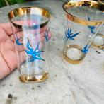 4 geëmailleerde & vergulde glaasjes zwaluwen Verrerie Laeken, Antiek en Kunst, Ophalen of Verzenden