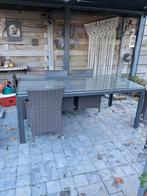 tuintafel 2 x 1 meter met glazen blad 8mm dik en stoelen, Tuin en Terras, Tuinsets en Loungesets, Ophalen, Zo goed als nieuw