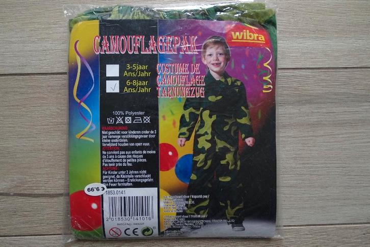 2-delig camouflagepak carnaval maat 6-8 jaar, Kinderen en Baby's, Carnavalskleding en Verkleedspullen, Gebruikt, Jongen of Meisje