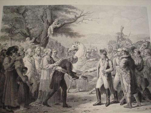 Napoleon ontvangt de sleutels van Wenen, Schloss Schönbrunn,, Antiek en Kunst, Kunst | Etsen en Gravures, Ophalen of Verzenden