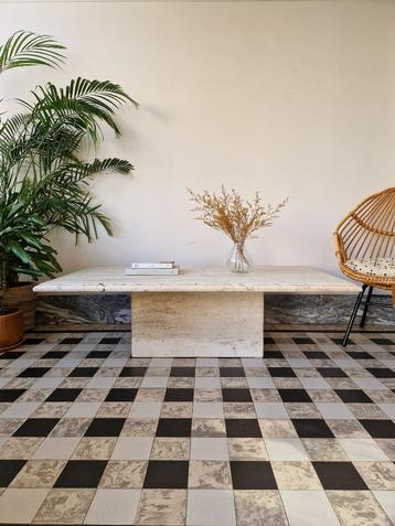 Vintage midcentury XL travertin salontafel | coffeetable  beschikbaar voor biedingen