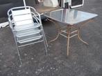 BISTRO TAFEL EN ZETELS  (INOX), Tuin en Terras, Ophalen of Verzenden, Gebruikt, Vierkant, Rvs