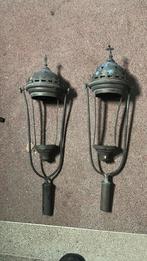 2 rood koperen processie kaarsenhouders op steel, Ophalen of Verzenden, Gebruikt