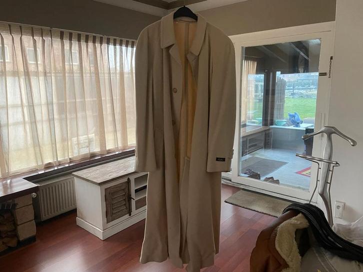 Lange geklede beige herenmantel in Kashmir - L, Kleding | Heren, Jassen | Winter, Zo goed als nieuw, Maat 52/54 (L), Beige, Ophalen of Verzenden