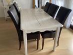 Beige houten tafel met 6 stoelen, Antiek en Kunst, Ophalen