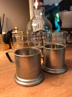 Ensemble 2 verres à thé/alcool vintage avec support en métal, Antiquités & Art, Antiquités | Verre & Cristal, Enlèvement ou Envoi