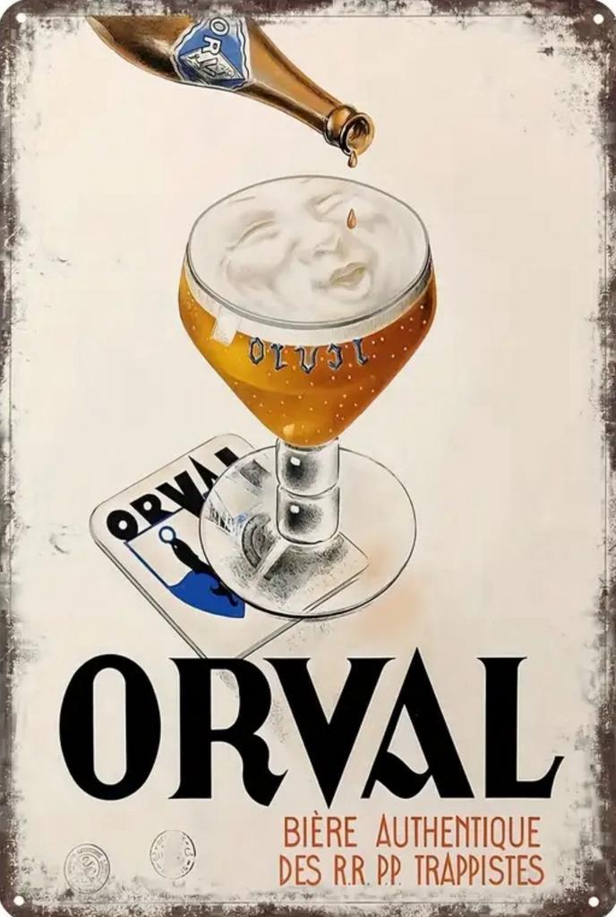 Metalen reclamebord Orval (face) - retro vintage mancave, Verzamelen, Merken en Reclamevoorwerpen, Zo goed als nieuw, Reclamebord