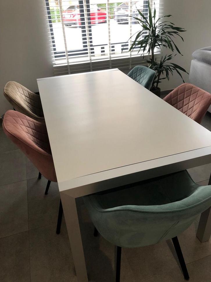 Mooie moderne uittrekbare eettafel - wit, Huis en Inrichting, Tafels | Eettafels, Zo goed als nieuw, Ophalen