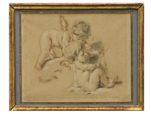 François Boucher (1703–1770) Gemengde techniek op oud vergép, Antiek en Kunst, Kunst | Tekeningen en Fotografie, Ophalen of Verzenden