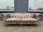 Stoere Chesterfield Zetel vintage bruin GRATIS GELEVERD, Leer, Ophalen of Verzenden