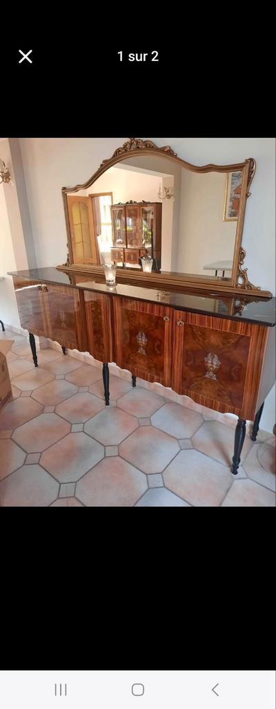 Élégant Buffet et Vitrine en Bois Marqueté – Style Classi, Huis en Inrichting, Kasten | Dressoirs, Zo goed als nieuw, Glas, Ophalen of Verzenden