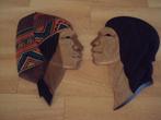 Set van 2 houten sculpturen / gezichten, Enlèvement ou Envoi