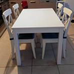 Ikea uitschuifbare tafel + 4 stoelen met kussens, Ophalen, 100 tot 150 cm, 50 tot 100 cm, Zo goed als nieuw