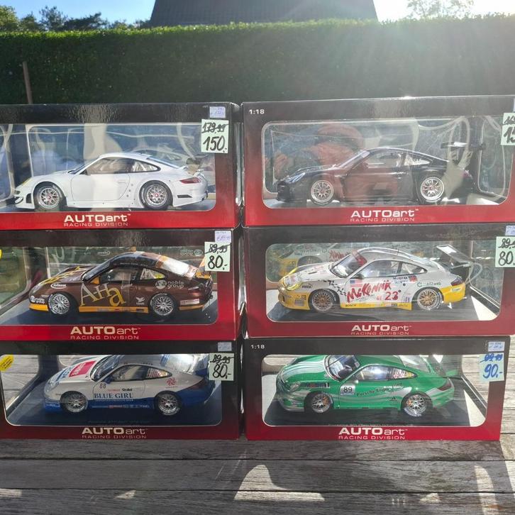 6 x 1/18 AutoArt Porsches, Hobby en Vrije tijd, Modelauto's | 1:18, Nieuw, Auto, Autoart, Ophalen of Verzenden