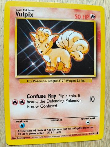 carte pokémon goupix, set de base 1999, vulpix 68/102, Enlèvement ou Envoi, Utilisé