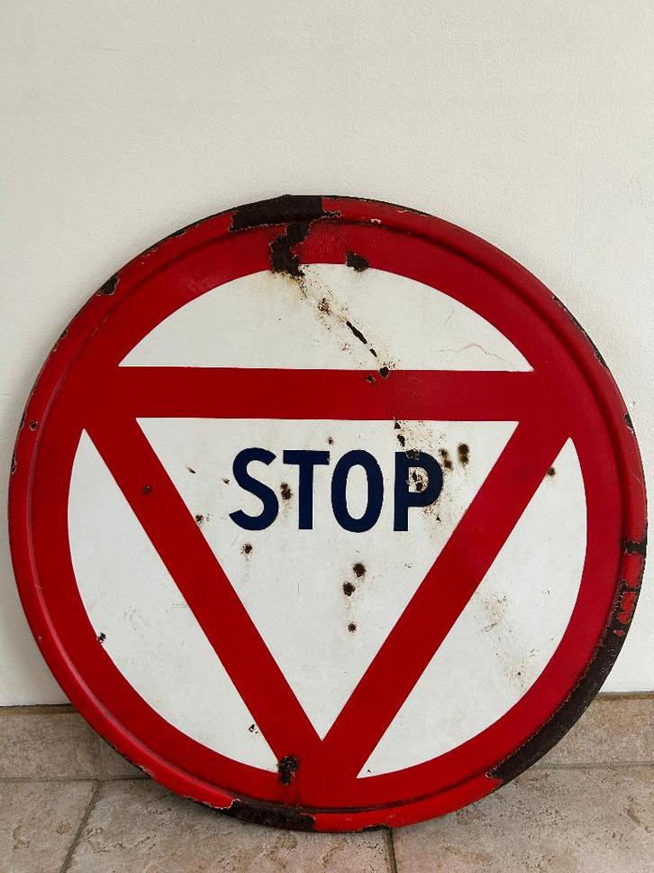 Geëmailleerd verkeersbord - STOP, Verzamelen, Merken en Reclamevoorwerpen, Gebruikt, Reclamebord, Ophalen of Verzenden