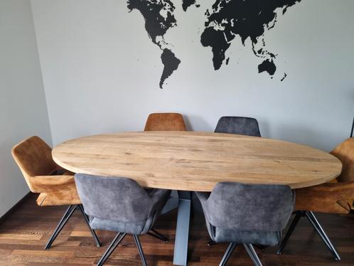 Table à manger avec 6 chaises pivotant bois en chêne, Huis en Inrichting, Tafels | Eettafels, Zo goed als nieuw, 100 tot 150 cm