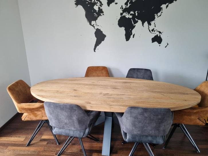 Table à manger avec 6 chaises pivotant bois en chêne, Huis en Inrichting, Tafels | Eettafels, Zo goed als nieuw, 100 tot 150 cm
