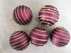 5 kerstballen paars met gouden strepen 8cm, Diversen, Ophalen of Verzenden, Zo goed als nieuw