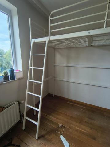 Lit mezzanine métallique blanc, 100 cm, 210 cm, Une personne, Enlèvement