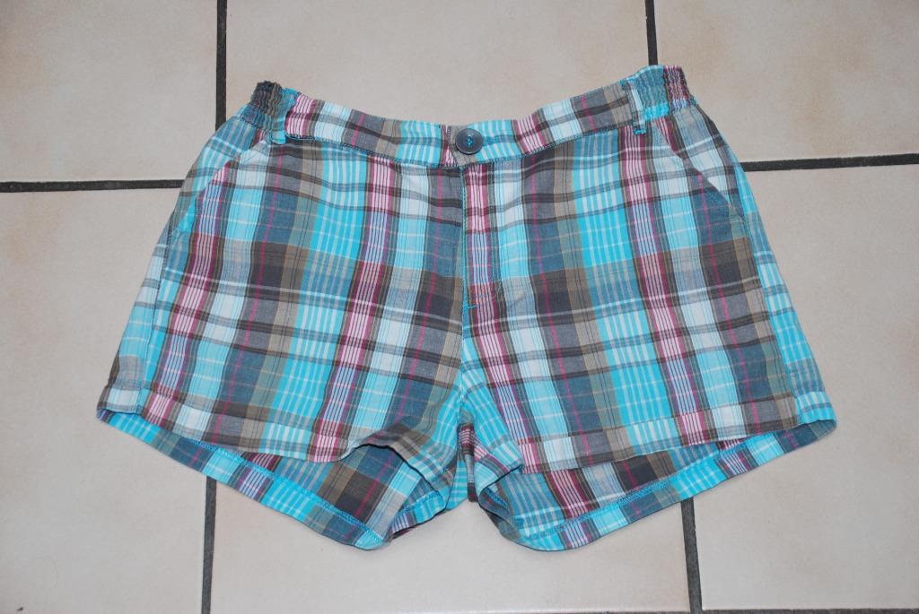 Minishort „3 Suisses” met bruine turquoise plaid T34 TB Cond, Kleding | Dames, Broeken en Pantalons, Zo goed als nieuw, Maat 34 (XS) of kleiner