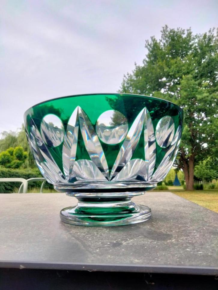 Brocante grote coupe schaal kristal VSL Val Saint Lambert, Antiek en Kunst, Antiek | Glaswerk en Kristal, Ophalen