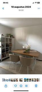 Tafel, houten tafelblad 160x90, tafelpoten wit metaal, Huis en Inrichting, Tafels | Eettafels, Ophalen, 50 tot 100 cm, Zo goed als nieuw