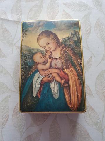 Vintage blikken doos. Madonna en kind. beschikbaar voor biedingen