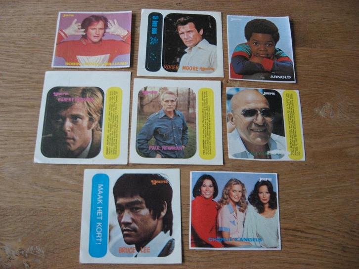 Stickers Joepie Acteurs Bruce Lee Roger Moore Robin Williams, Verzamelen, Stickers, Nieuw, Film, Tv of Omroep, Ophalen of Verzenden