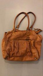 Cognac kleur grote, lederen handtas van Pieces, Handtassen en Accessoires, Ophalen of Verzenden, Gebruikt, Bruin, Handtas