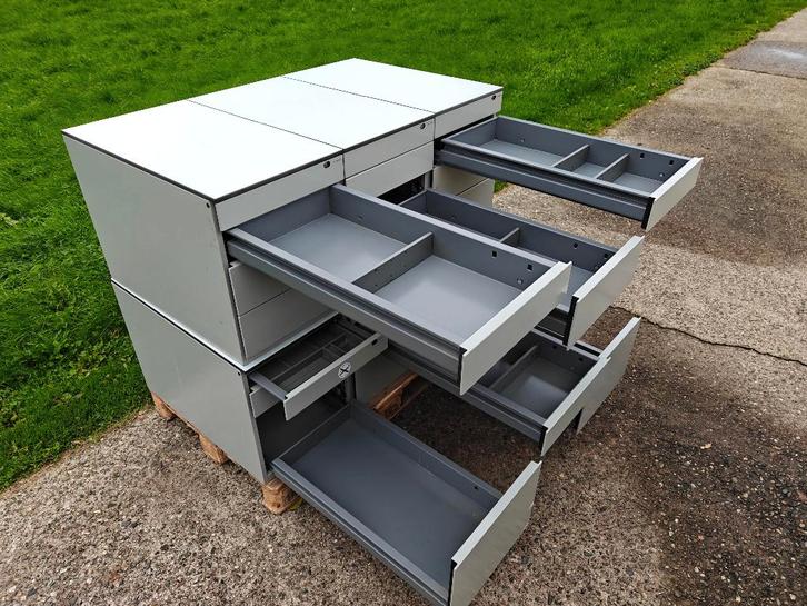 4 diepe stalen ladeblokken ideaal voor werkbank of opslag, Huis en Inrichting, Kasten | Roldeurkasten en Archiefkasten, Gebruikt