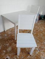 Tafel + 2 stoelen. In wit hout. Tafel 76 op 120, Huis en Inrichting, Tafels | Eettafels, Ophalen, Gebruikt, 100 tot 150 cm, Tot twee personen