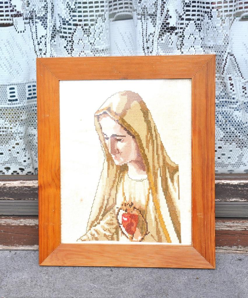 cadre avec vierge au sacre coeur broderie points de croix, Enlèvement ou Envoi