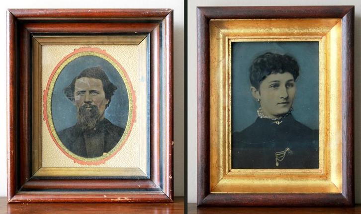 Full plate tintype portretten in kader, folk art, Antiek en Kunst, Curiosa en Brocante, Ophalen