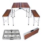 Campingtafel met 2 banken | Opvouwbaar | Hout-design, Caravans en Kamperen, Kampeermeubelen, Nieuw, Campingtafel