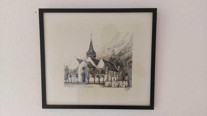 - Geuvels, 1983, pentekening - St-Annakerk Stene, Antiek en Kunst, Kunst | Schilderijen | Modern, Ophalen