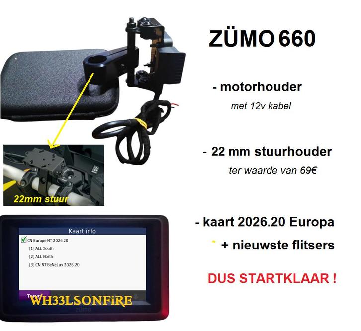 Zumo 660 + steun 22m , met nieuwste kaart Europa 2026.02, Motoren, Accessoires | Navigatiesystemen, Ophalen of Verzenden