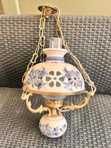 Vintage keramische hanglamp met bloemenpatroon, Comme neuf, Enlèvement, Landelijk - romantisch - retro, Autres matériaux