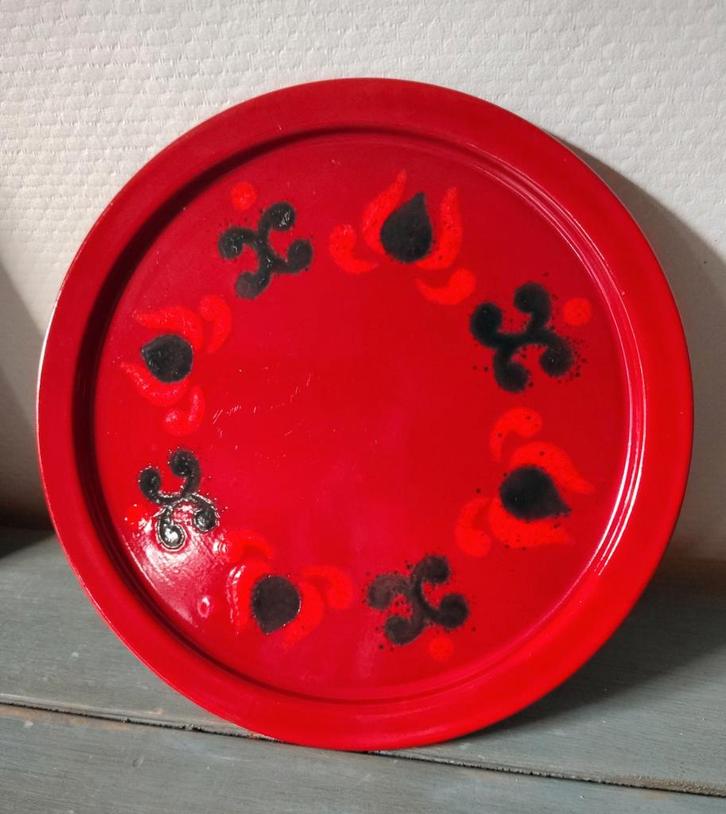 Metaal en emaile bord /videpoch/ kaarsenschaal, Huis en Inrichting, Woonaccessoires | Dienbladen, Zo goed als nieuw, Metaal, Ophalen of Verzenden